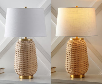 Chakrii 25" Rustic Bohemian Iron/Rattan LED Table Lamp with Pull-Chain - JONATHAN Y
